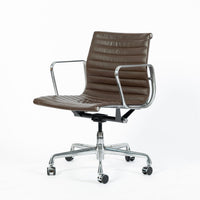 Eames Herman Miller Brown Leather Aluminum Group Thin Pad Desk Chair, 2008
