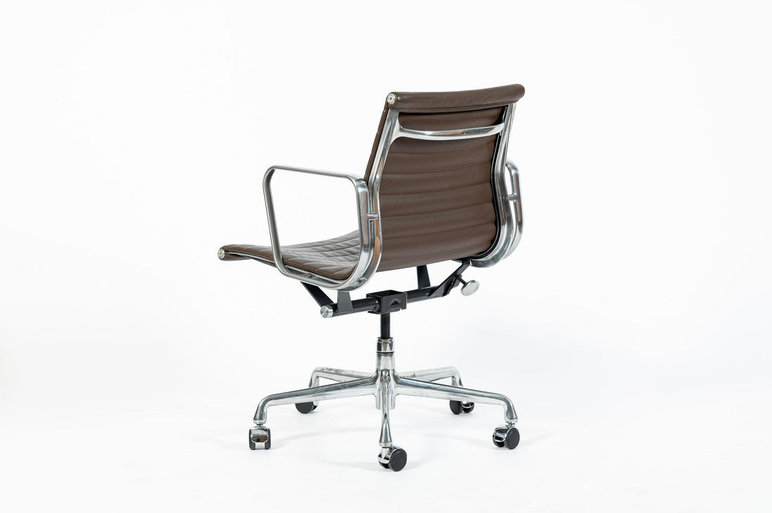 Eames Herman Miller Brown Leather Aluminum Group Thin Pad Desk Chair, 2008