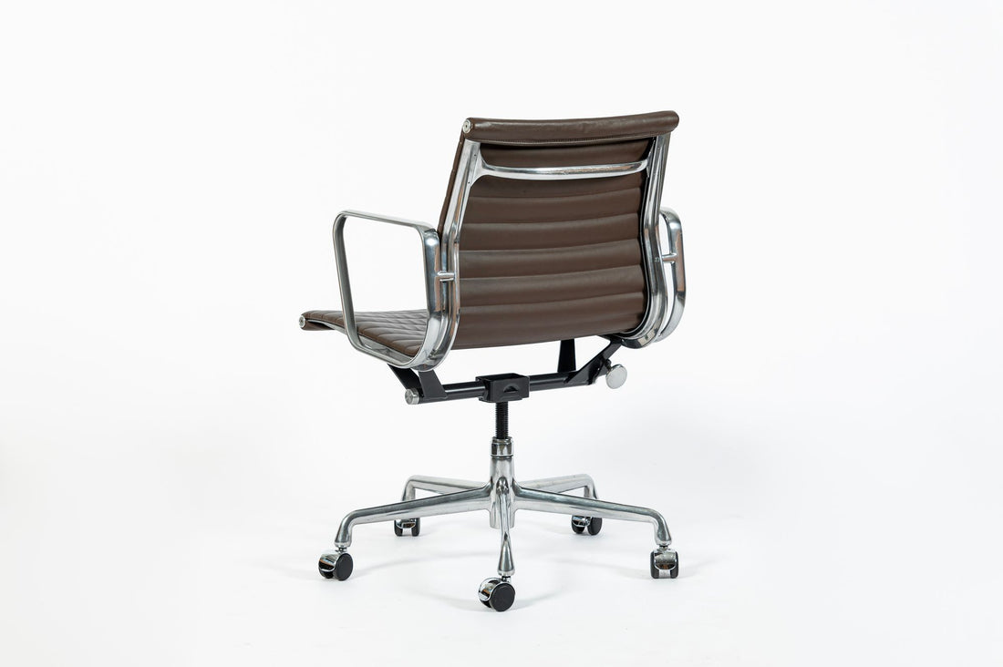 Eames Herman Miller Aluminum Group Thin Pad Brown Leather Office Chair, 2008