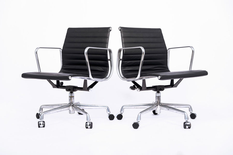 Eames for Herman Miller Black Leather Desk Chairs Thin Pad