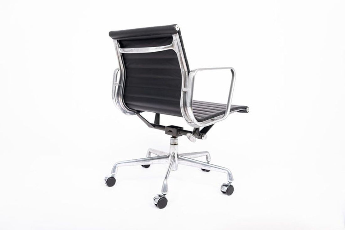Eames Herman Miller Black Leather Office Chair Thin Pad Aluminum Group