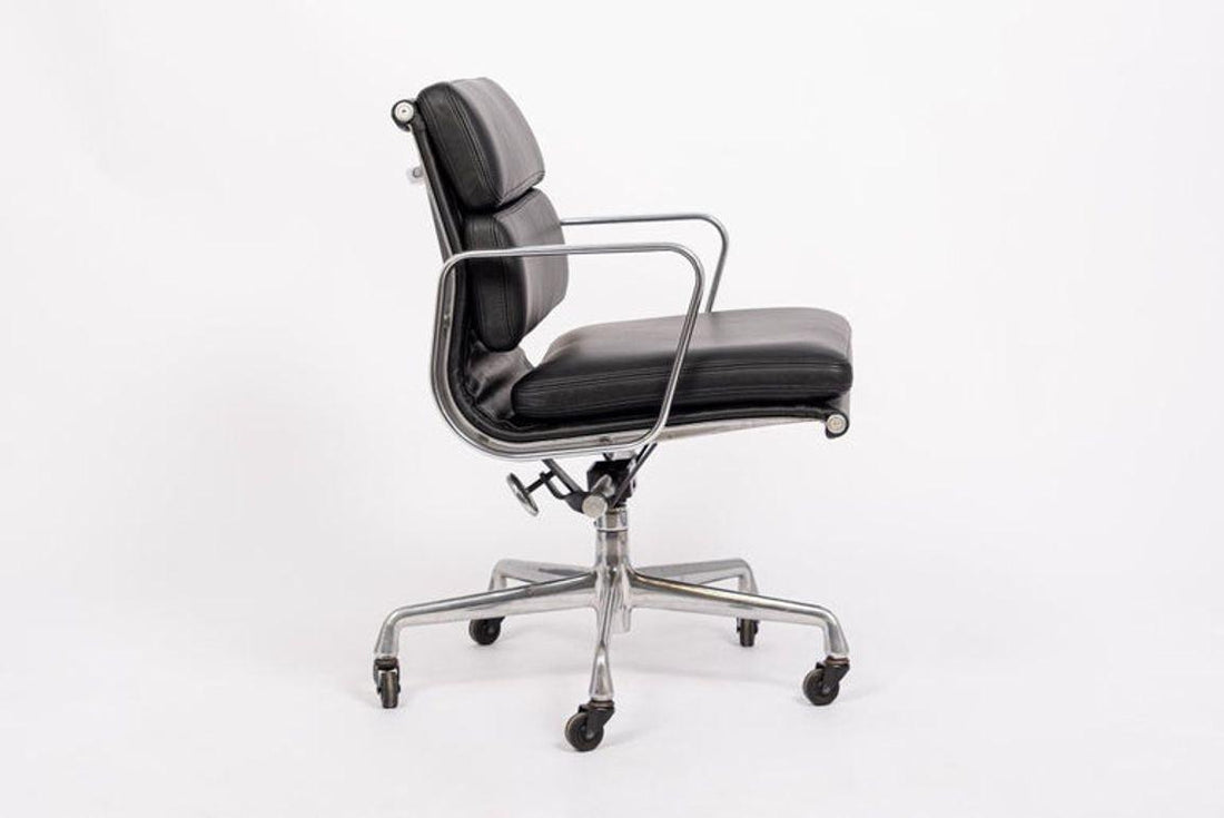 Mid Century Black Leather Aluminum Group Desk Chair by Eames for Herman Miller