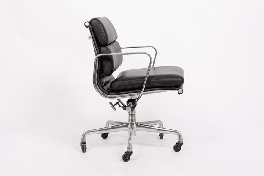 Mid Century Black Leather Aluminum Group Desk Chair by Eames for Herman Miller