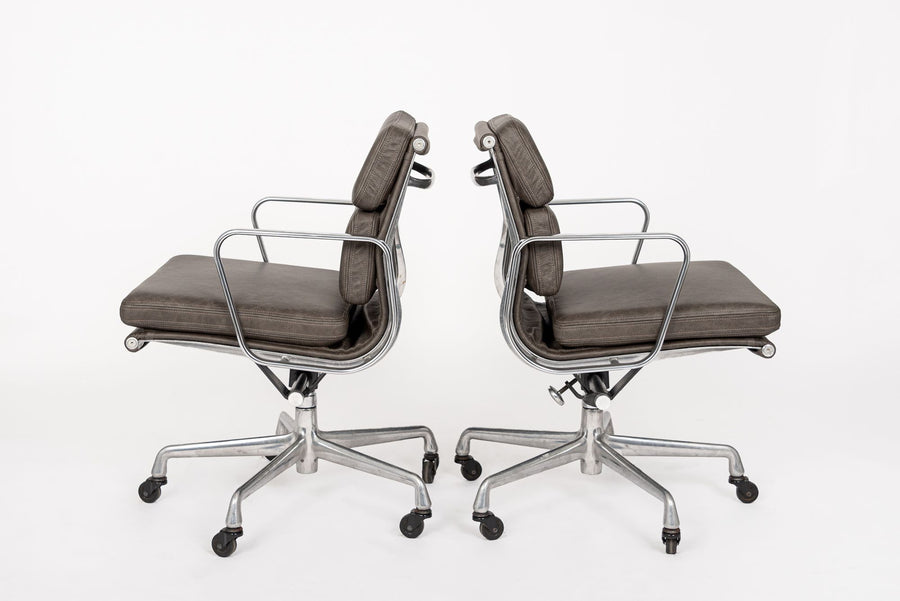 2000s Eames Herman Miller Gray Leather Desk Chairs Aluminum Group