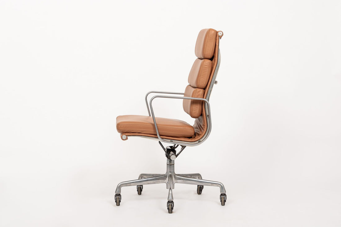 Herman Miller Eames Tall Brown Leather Desk Chair Aluminum Group