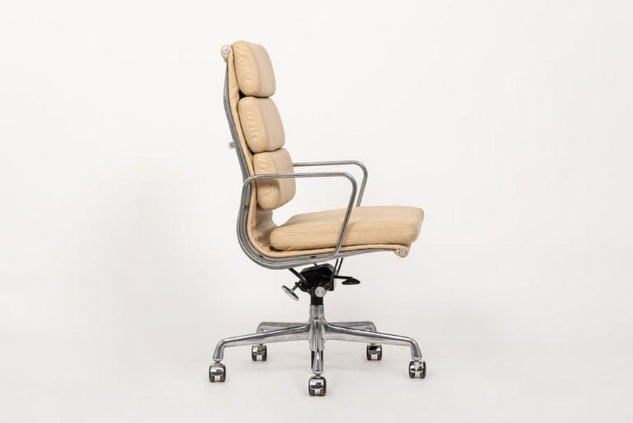 Eames Herman Miller Tall Cream Leather Office Chair Aluminum Group