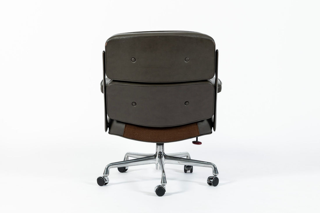 Eames Time Life Executive Lobby Chair for Herman Miller, Dark Gray Leather Office Desk Chair, 1988