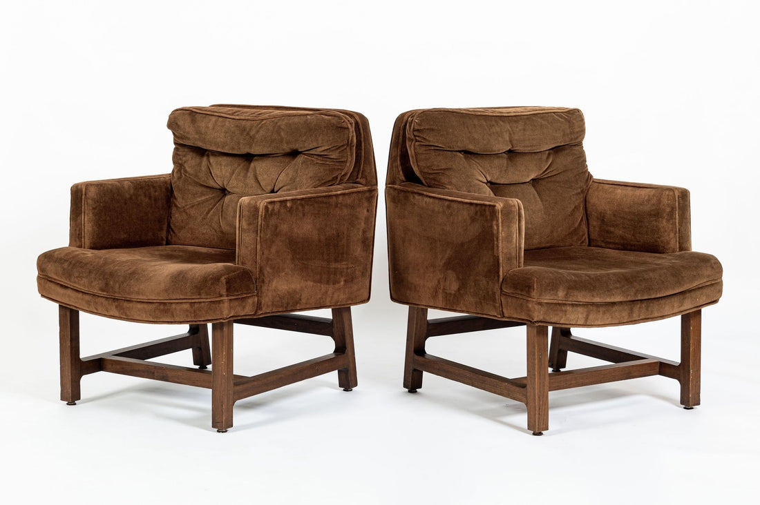 Pair of Mid-Century Brown Velvet Lounge Chairs Attributed to Edward Wormley, 1960s