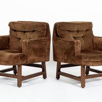Pair of Mid-Century Brown Velvet Lounge Chairs Attributed to Edward Wormley, 1960s