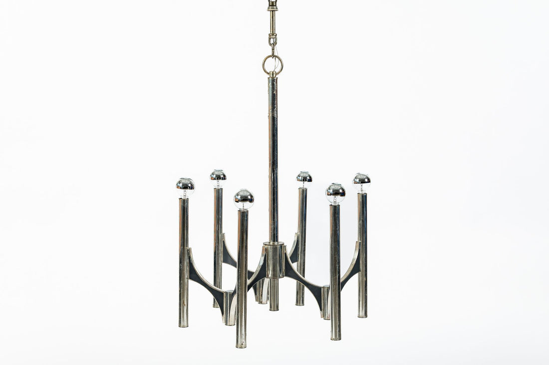 Gaetano Sciolari Italian Chrome Mid Century Modern Chandelier, 1970s