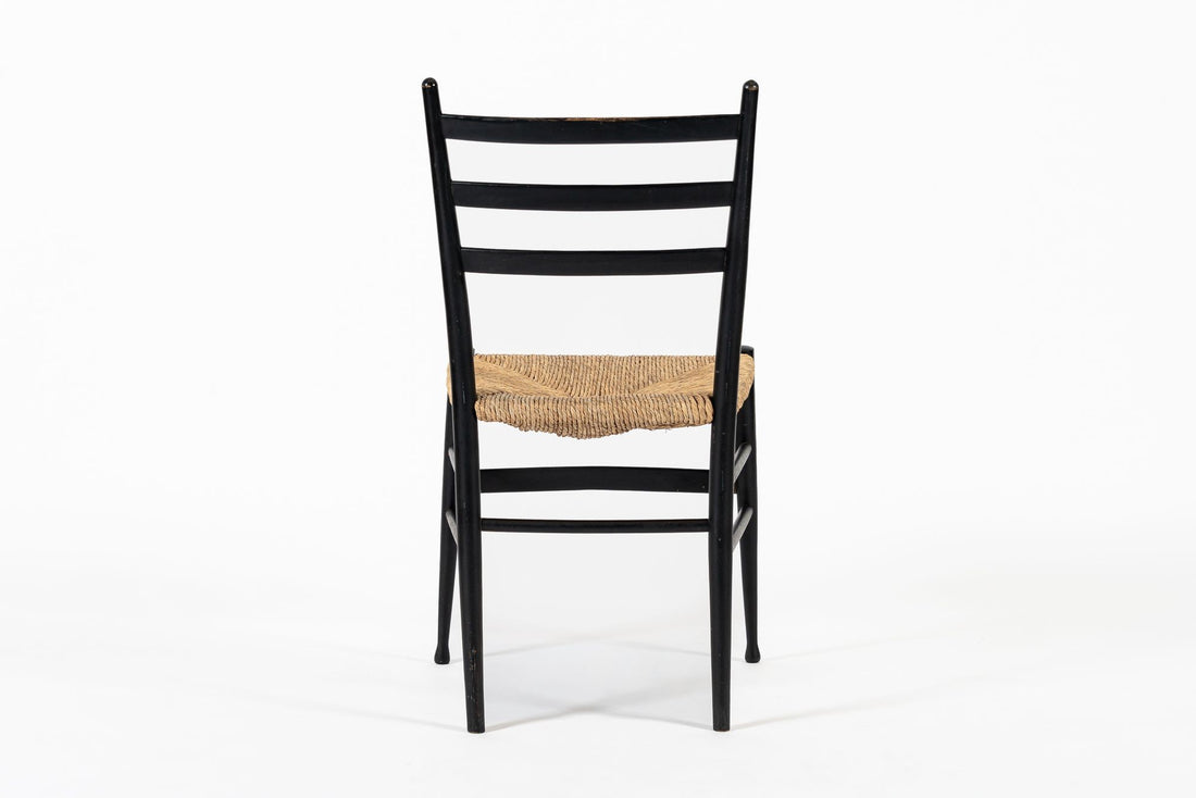 Vintage Mid Century Black Wood and Rush Wicker Dining Chair