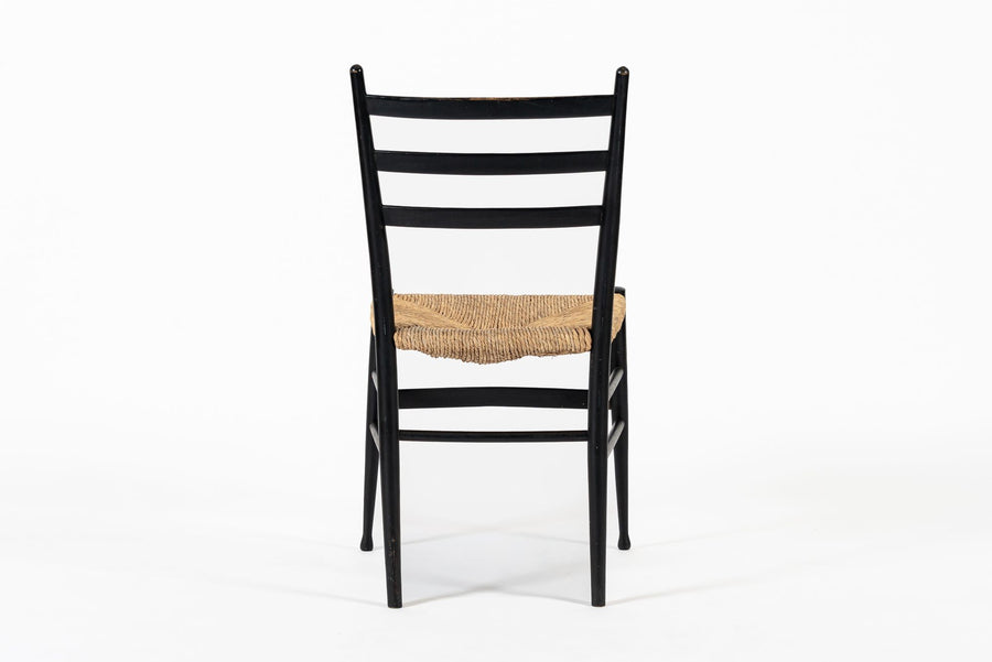 Vintage Mid Century Black Wood and Rush Wicker Dining Chair