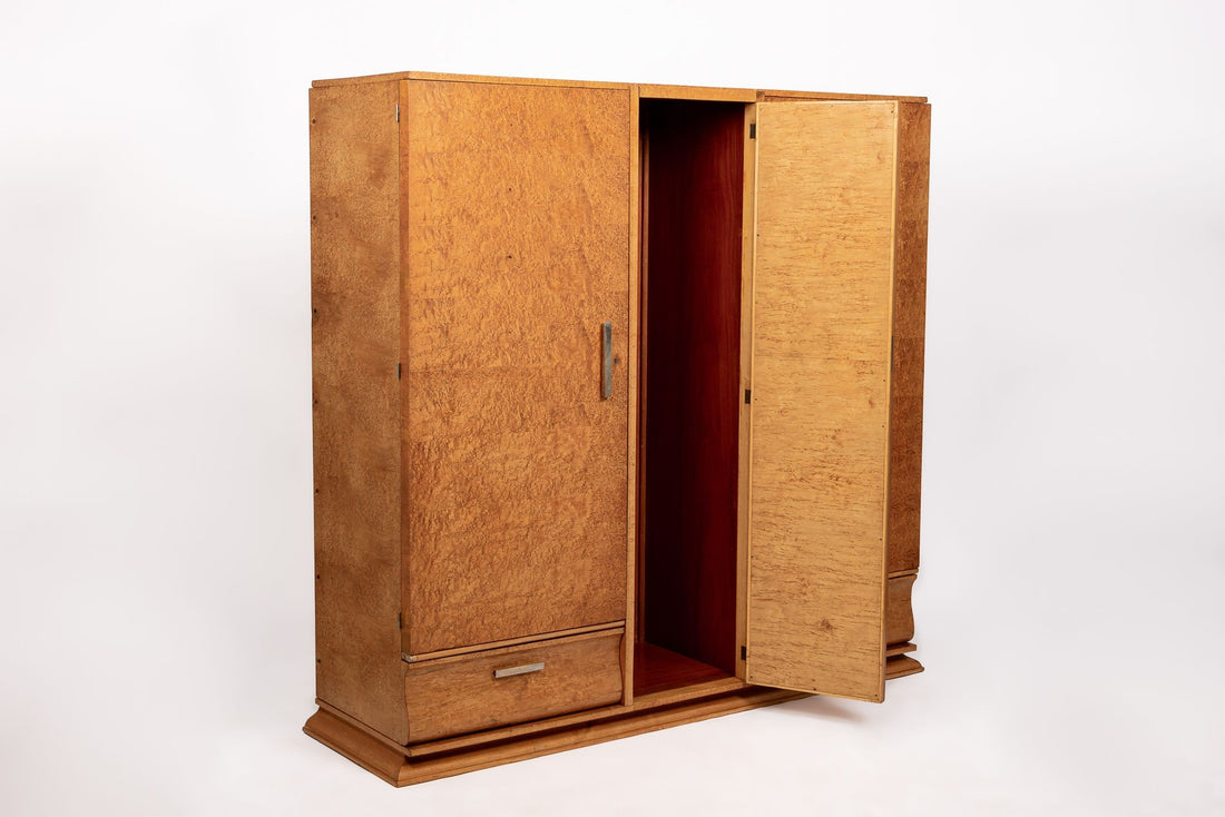 Antique French Art Deco Birdseye Maple Wardrobe Cabinet by Gouffé