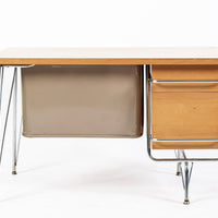 Kem Weber Trimline Desk for Heywood Wakefield, Mid Century Modern Birch and Chrome Office Desk, 1950s
