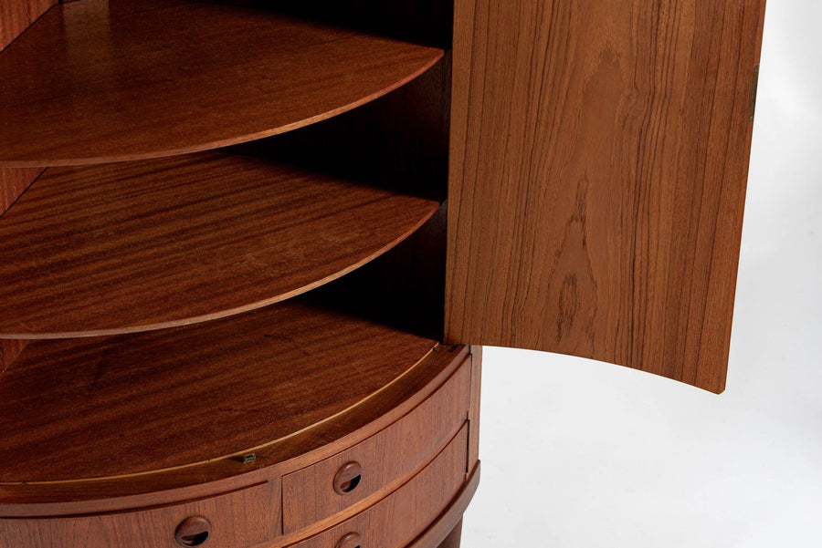 Mid Century Danish Modern Teak Corner Cabinet with Pivoting Drawers