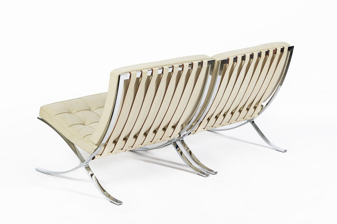Mid Century Cream Barcelona Chairs by Mies van der Rohe for Knoll, 1980s