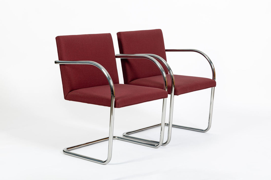 Pair Mid-Century Red Brno Armchairs by Mies van der Rohe for Knoll, 1983