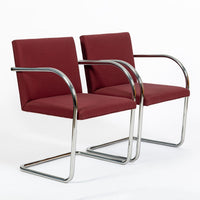 Pair Mid-Century Red Brno Armchairs by Mies van der Rohe for Knoll, 1983