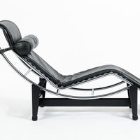 Cassina LC4 Black Leather Chaise Lounge Chair by Le Corbusier 1994