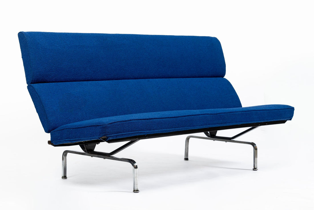 Mid Century Blue Sofa Compact by Eames for Herman Miller 1970s