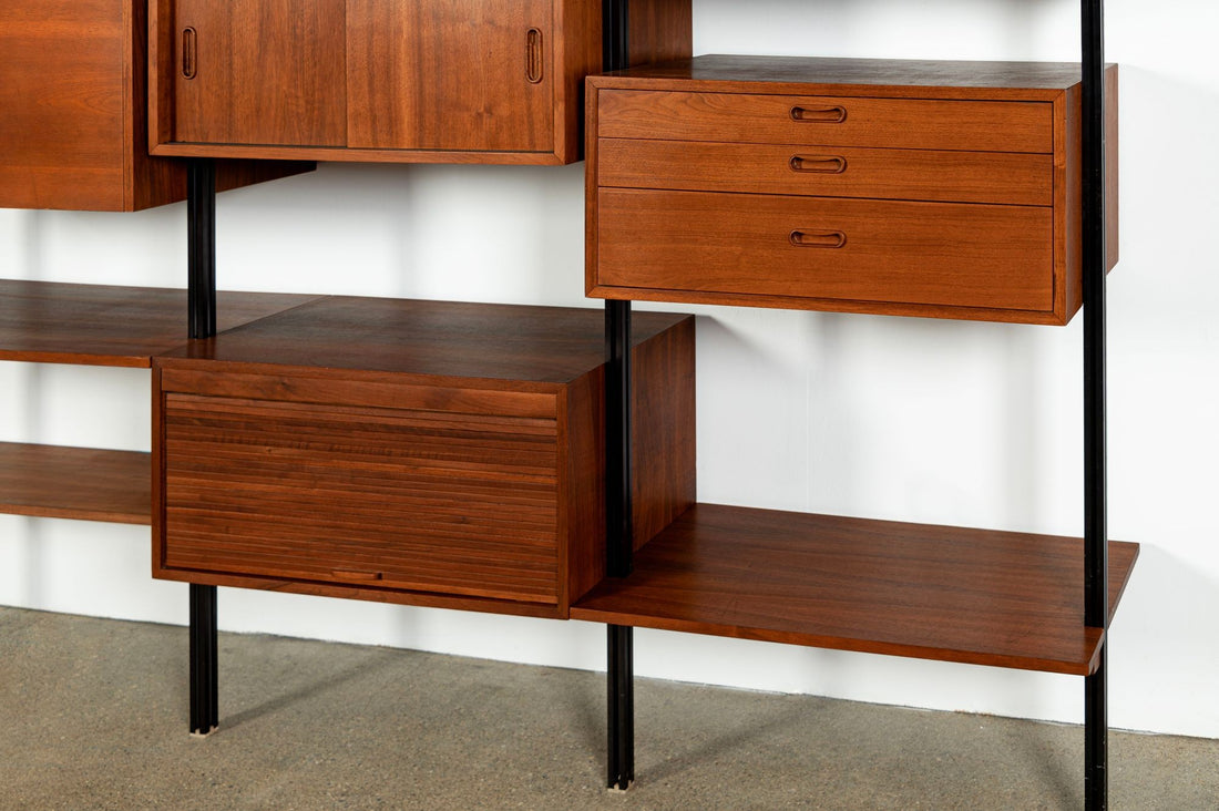 Early Production George Nelson OMNI Three-Bay Modular Walnut Wall Unit by Structural Products, Circa 1961