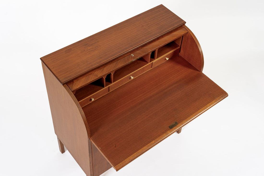 Mid Century Swedish Teak Rolltop Secretary Desk by Egon Ostergaard
