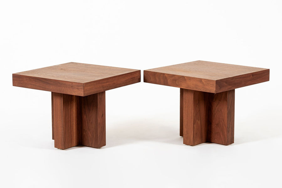 Mid Century Walnut Wood Side Tables Milo Baughman Style 1970s