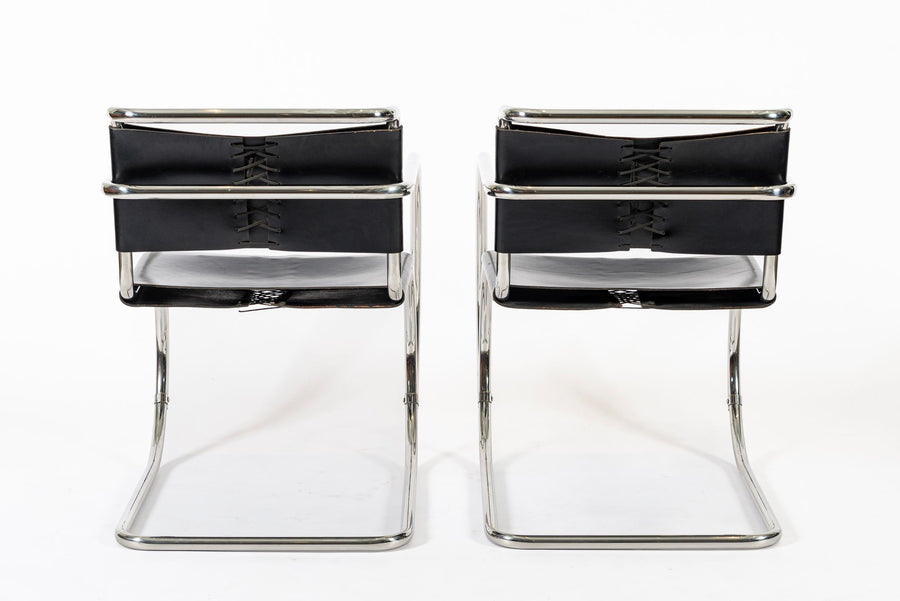 Bauhaus MR 20 Black Leather Arm Chairs by Mies van der Rohe for Knoll, 1979