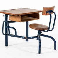 Vintage Antique Wood & Metal Child’s School Desk and Chair in the Style of Jean Prouvé