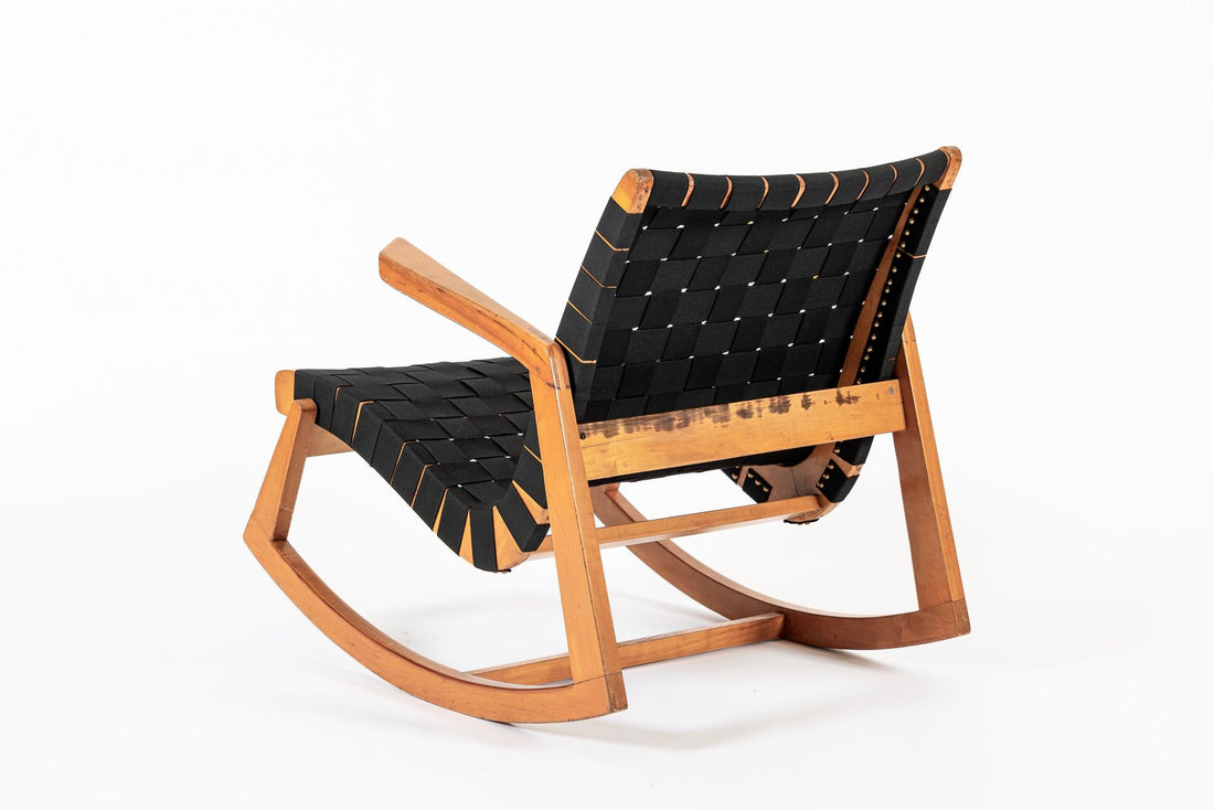 Rare Early Mid Century Wooden Rocking Chair by Ralph Rapson, 1940s