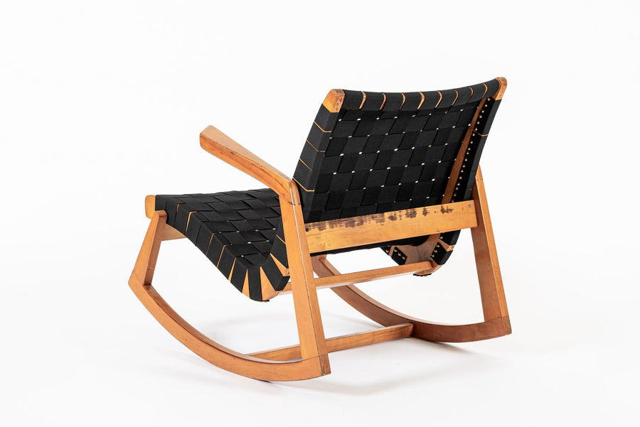 Rare Early Mid Century Wooden Rocking Chair by Ralph Rapson, 1940s