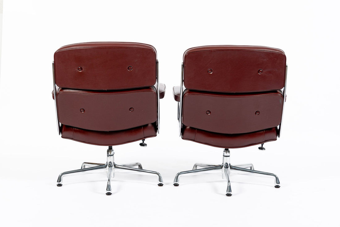Pair Eames Herman Miller Time Life Lobby Red Leather Office Chairs