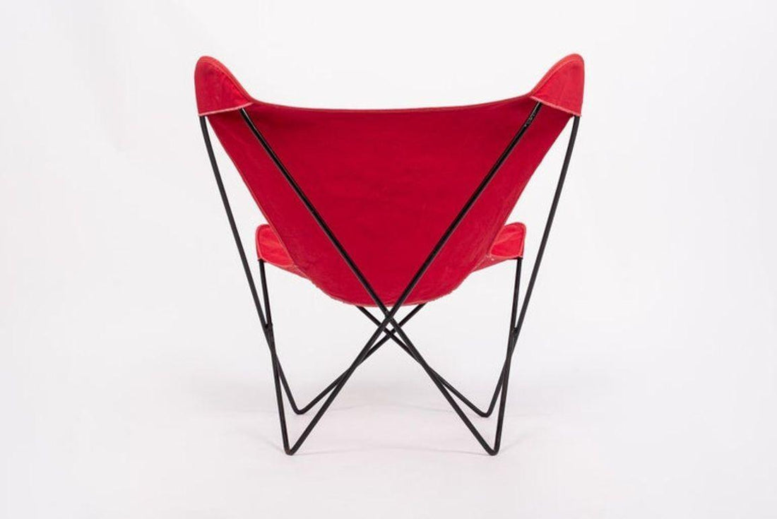 Vintage Mid Century Red Butterfly Canvas and Metal Chair by Knoll, 1970s