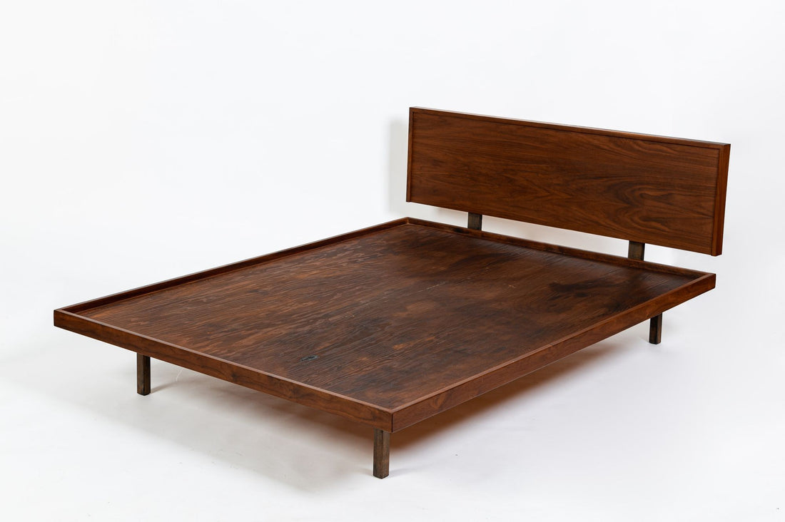 Vintage Mid-Century Walnut Wood Platform Bed by Richard Artschwager (attr.) 1950s