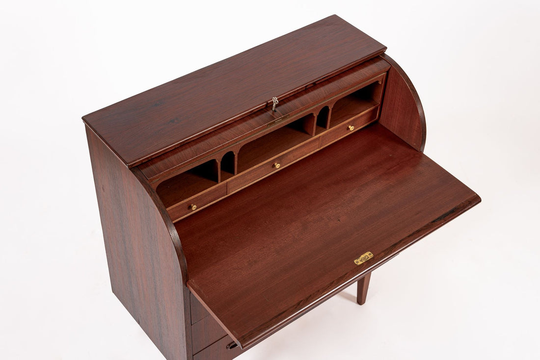 Vintage Mid Century Swedish Rosewood Rolltop Secretary Desk
