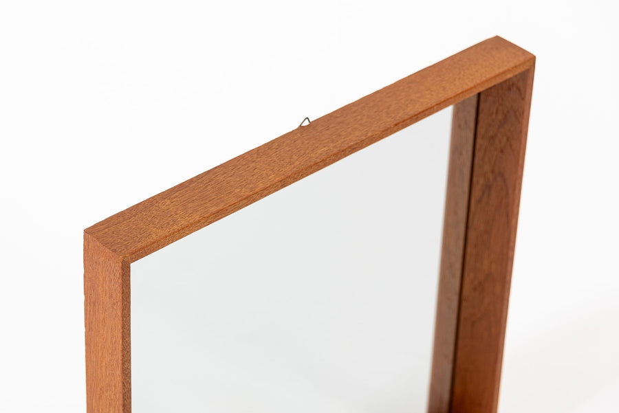 Vintage Mid Century Square Teak Wood Hanging Wall Mirror