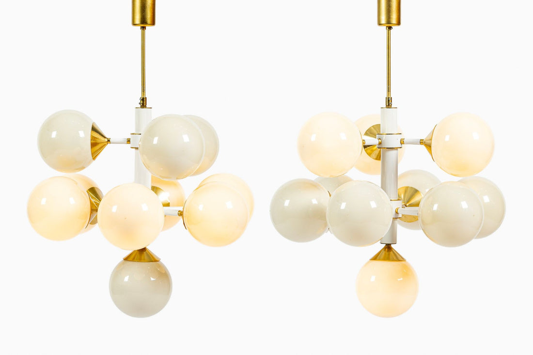 Pair of Mid-Century Modern Sputnik Chandeliers by Szarvasi, Hungary 1970s, 3x Avail