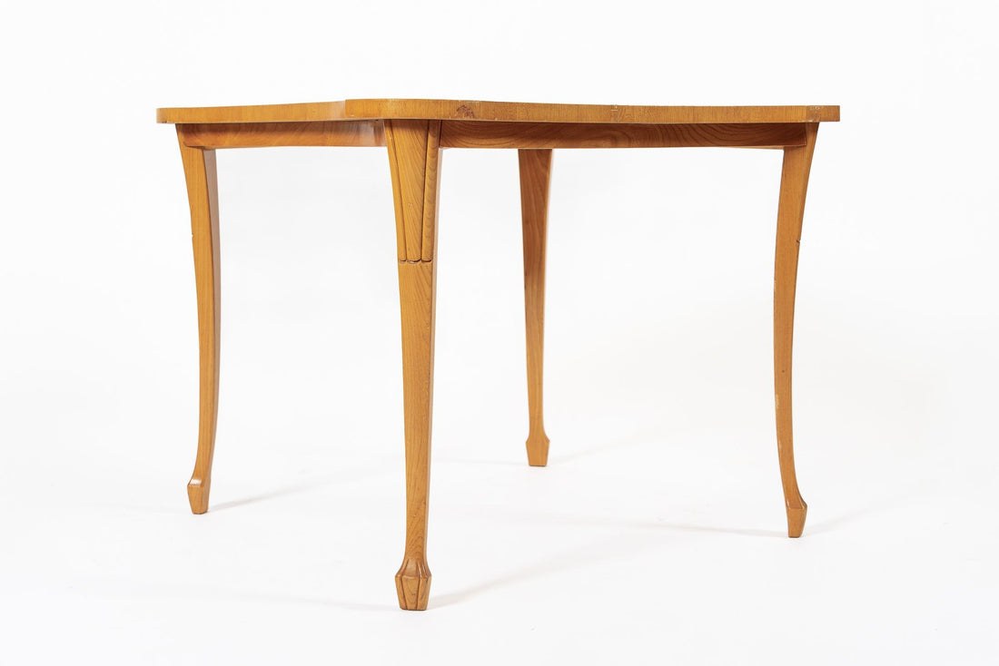 Vintage Art Deco Swedish Square Beech Scalloped Table 1940s