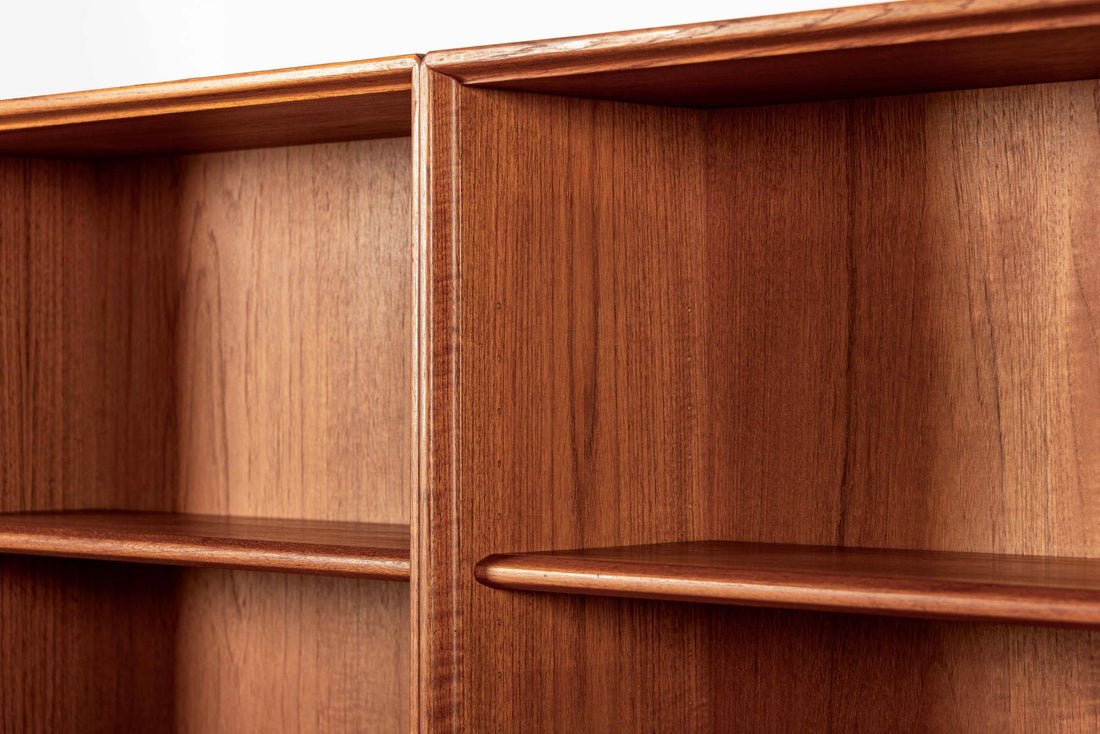 Large Mid Century Swedish Teak Wood Bookshelf Wall Unit by Bodafors