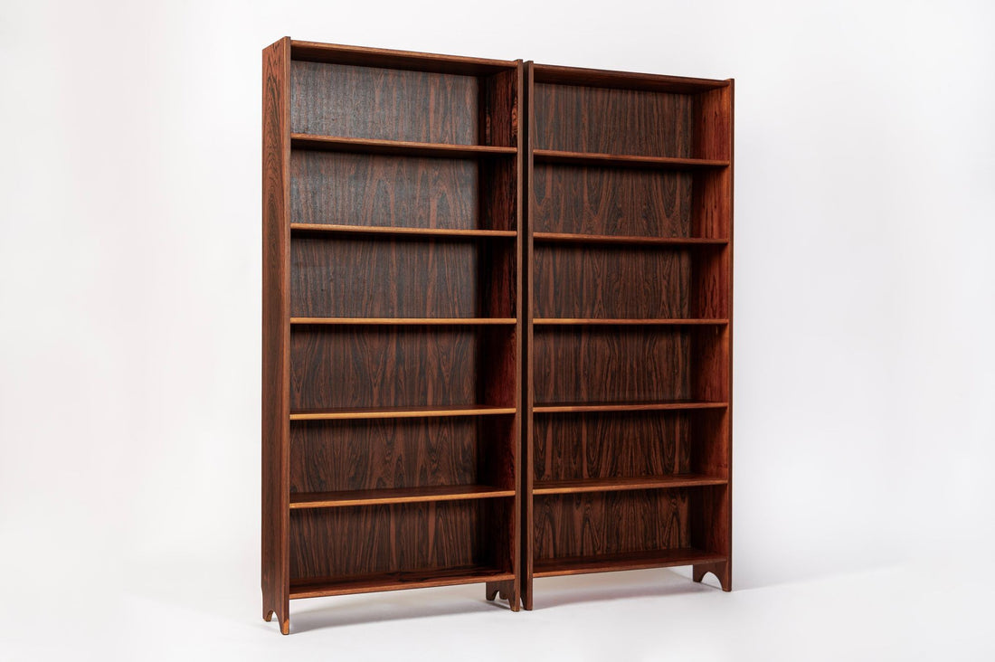 Pair of Mid Century Scandinavian Modern Tall Rosewood Bookcases