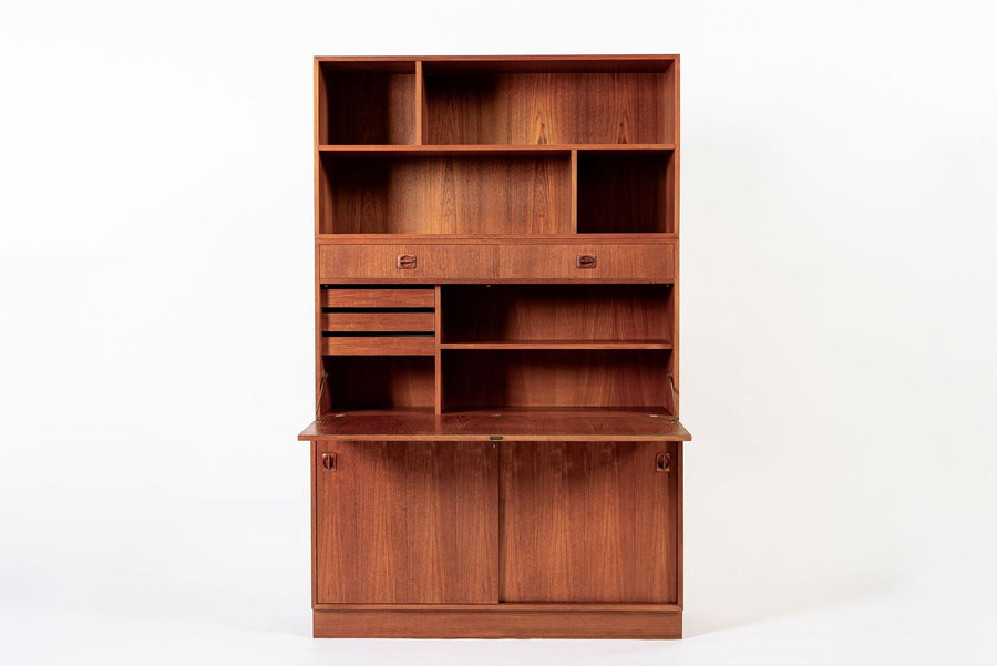 Mid Century Danish Teak Wood Drop-Down Secretary Desk Wall Unit