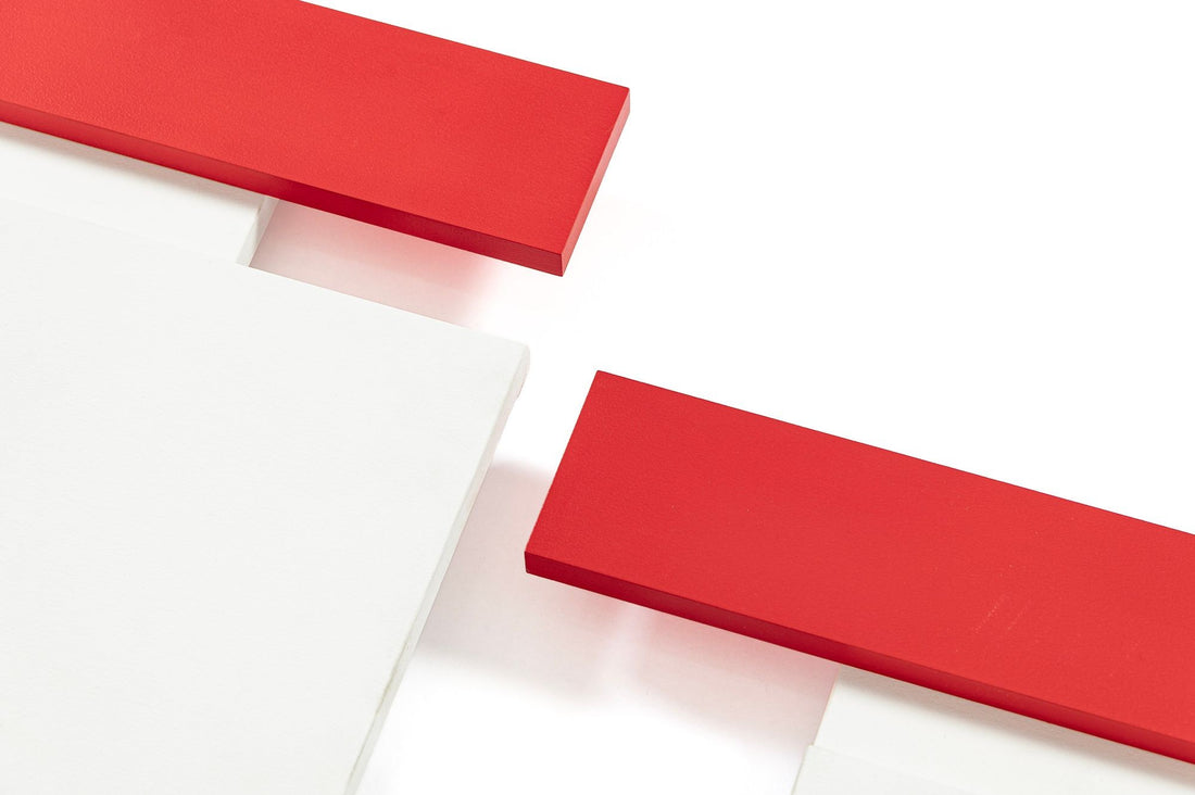 Contemporary Geometric Abstract Art Wall Reliefs by Thomas Vinson White–White–Red, 2004