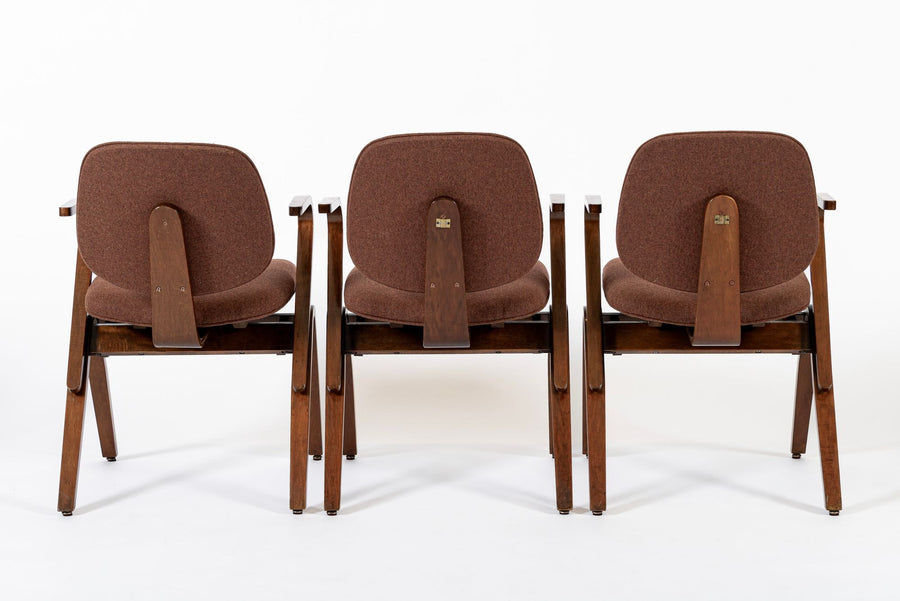 Mid Century Brown Plywood Arm Chairs by Joe Atkinson for Thonet