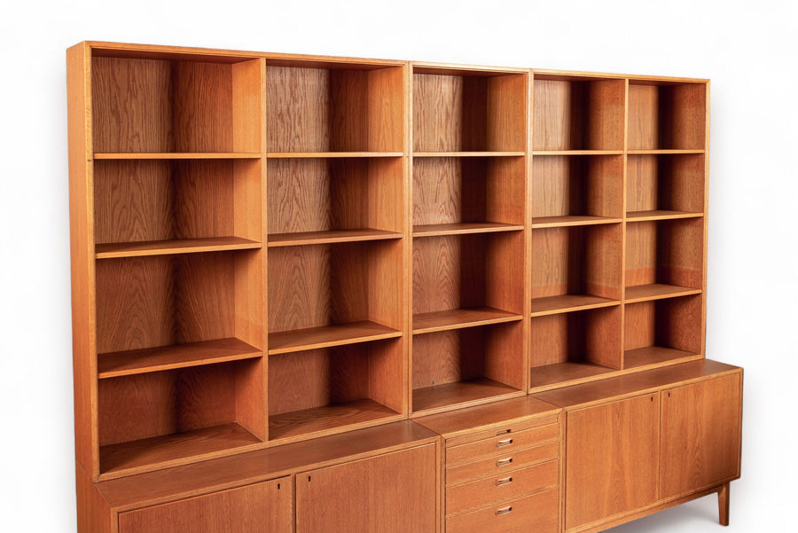 Large Mid Century Danish Teak Wood Bookshelf Wall Unit System