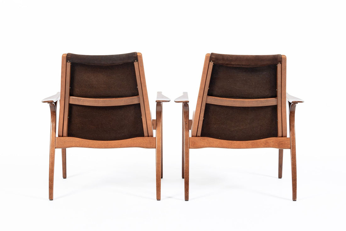 Pair Mid-Century Swedish Brown Lamino Lounge Chairs by Yngve Ekström for Swedese