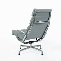 Eames Soft Pad Recliner for Herman Miller, Gray Leather Aluminum Group Lounge Chair