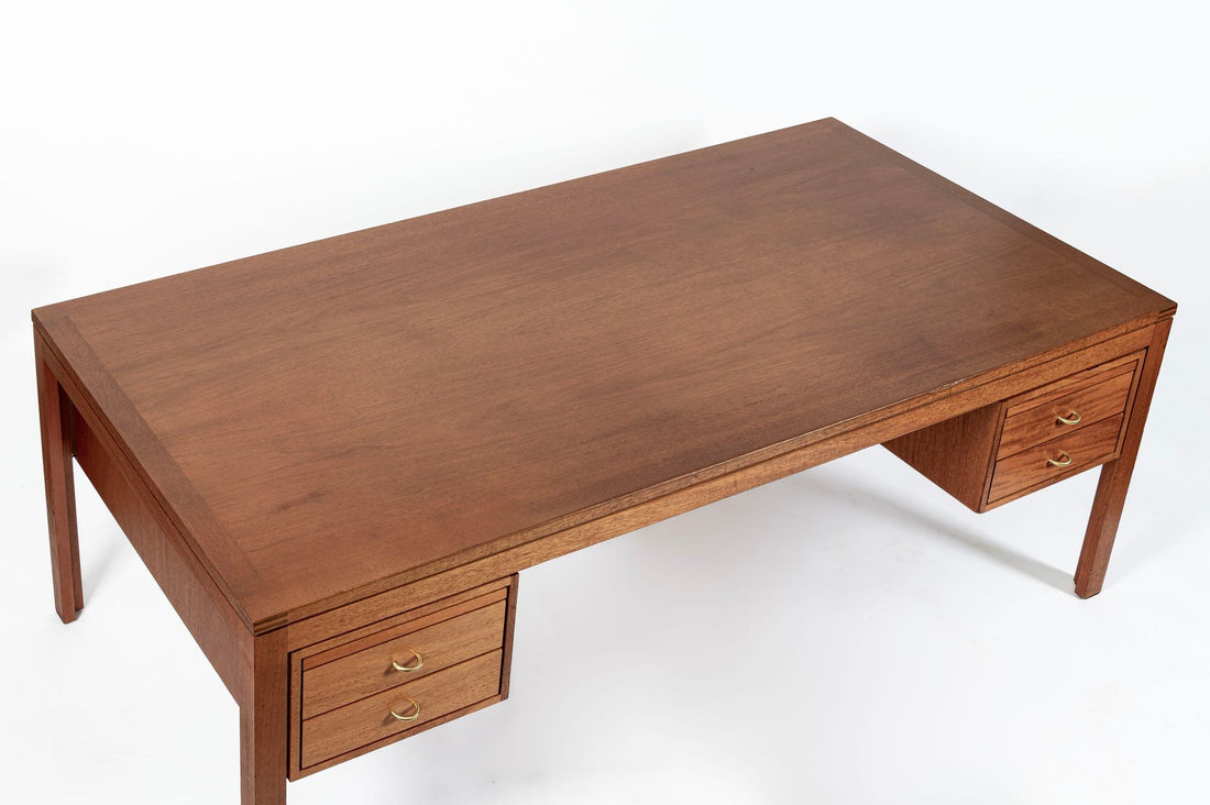 Large Mid Century Danish Modern Mahogany Wood Executive Desk, 2 Matching Avail