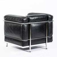 Authentic Cassina LC2 Black Leather Petit Lounge Chair by Le Corbusier, 4x Avail
