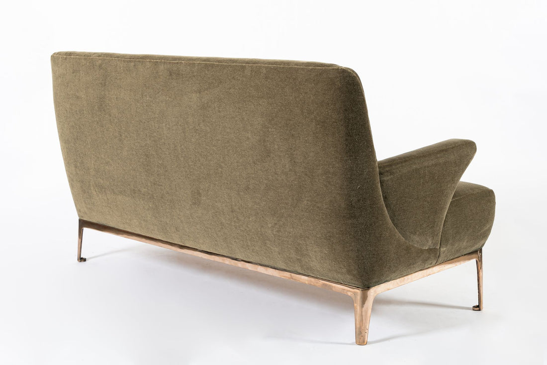 Restored 1940s Art Deco Sofa Mink Mohair, Matching Chair Available