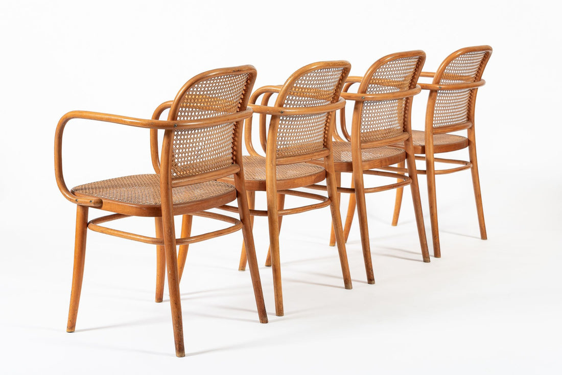 Vintage Bent Wood & Wicker Cafe Chairs by Josef Hoffman for Ligna